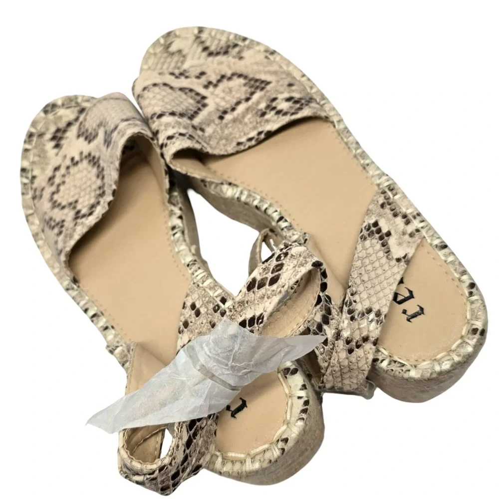 Snake Print Espadrille‎ Platform Sandals Neutral Womens 8.5